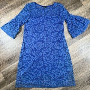 Tiana B Lace Dress Sz8 A-Line Blue Ruffle Sleeve Coquette Romantic Feminine